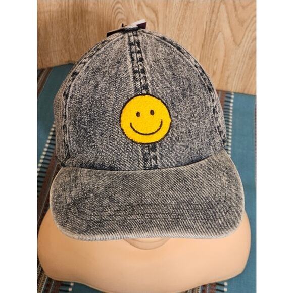 David and Young Smiley Face Denim Baseball Cap Sherpa Patch Adjustable Strapback - Picture 1 of 8